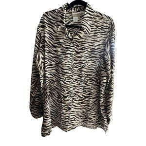 Coldwater Creek sz 1X black brown animal print button front semi sheer top